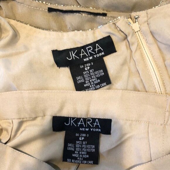 3 pc J Kara Formal Pant Suit Set Beaded Long Sheer Jacket Tank Top Beige 6 P - Picture 6 of 8